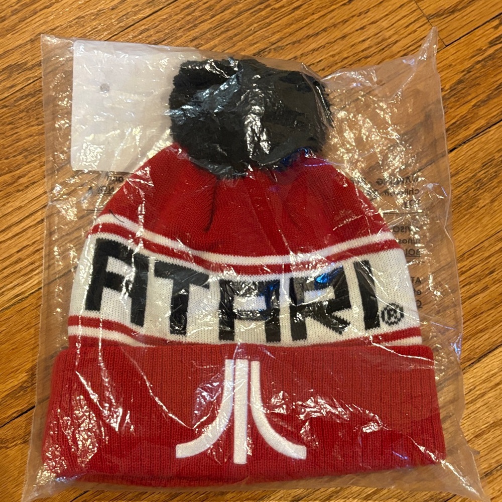 Atari Classic Gaming Pom-Pom Beanie - Red and White Winter Hat